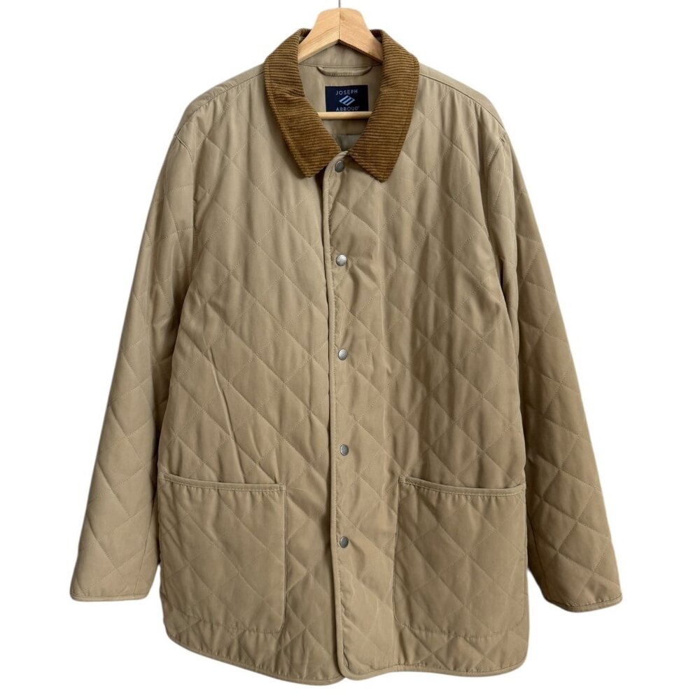 Joseph Abboud Mens Quilted Chore Jacket Corduroy Collar Tan Large Rugged Workwea